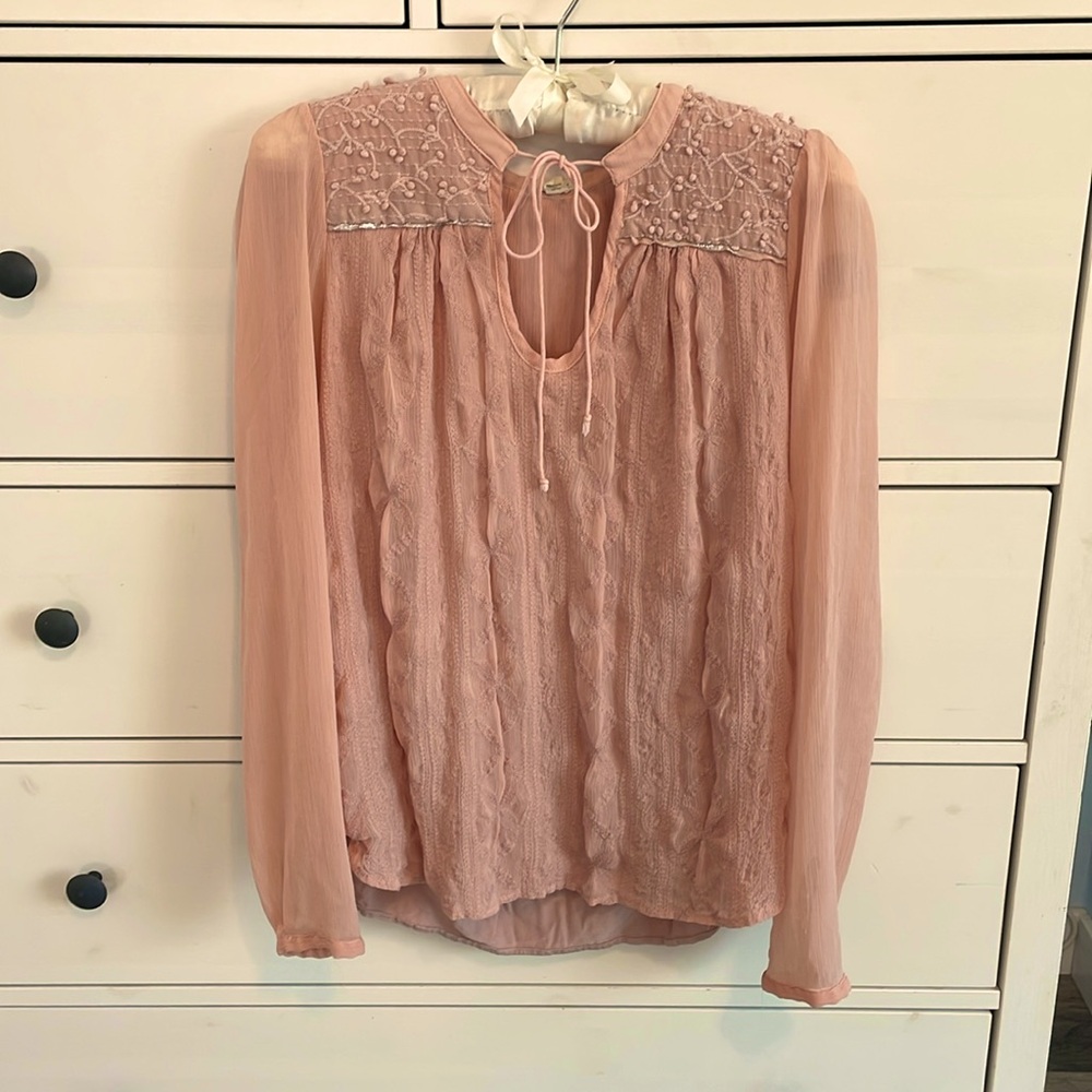 Anthropologie dress shirt, size small, versatile, pink